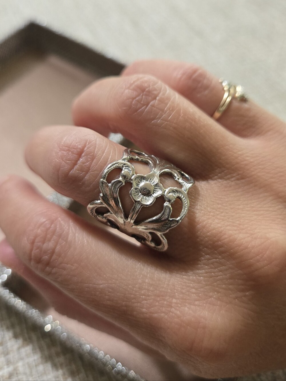 Sterling Viking Rose Spoon Ring